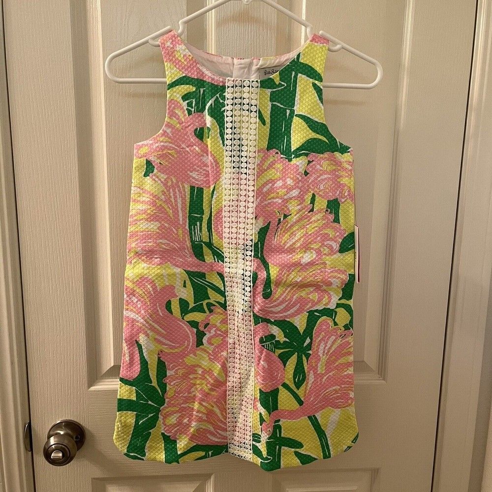 Lilly Pulitzer for Target Flamingo Fan Dance Shift Dress Girls Size M 7-8 NWT